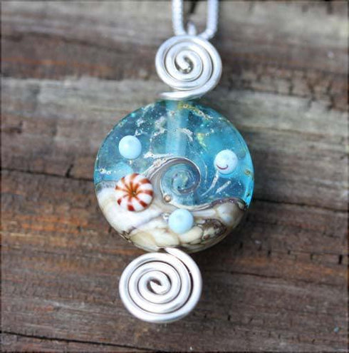 Beach themed Artisan Lamp-work Glass Bead Pendant Beach Jewelry