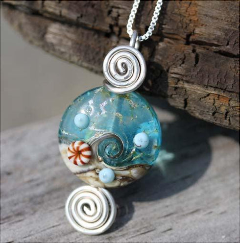 Beach themed Artisan Lamp-work Glass Bead Pendant Beach Jewelry