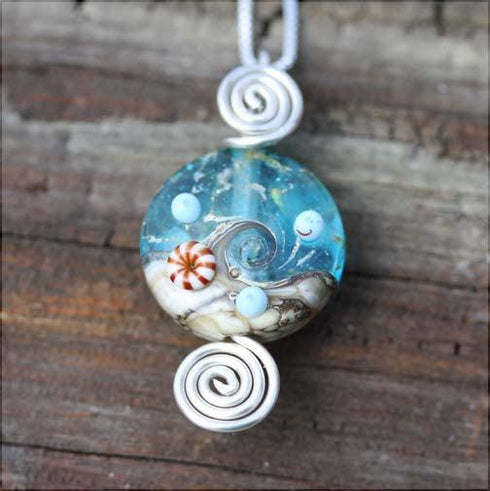 Beach themed Artisan Lamp-work Glass Bead Pendant Beach Jewelry