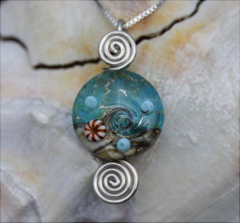 Beach themed Artisan Lamp-work Glass Bead Pendant Beach Jewelry