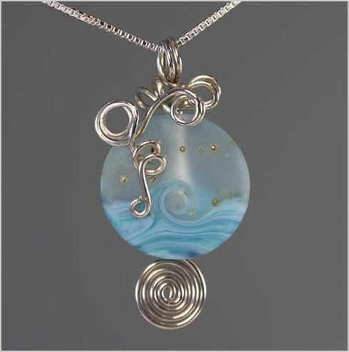 Cool Ocean Waves Glass Lamp-work Bead Necklace Beach Jewelry
