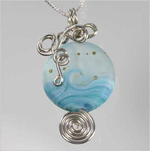 Cool Ocean Waves Glass Lamp-work Bead Necklace Beach Jewelry