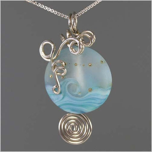 Cool Ocean Waves Glass Lamp-work Bead Necklace Beach Jewelry