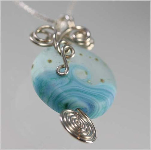 Cool Ocean Waves Glass Lamp-work Bead Necklace Beach Jewelry