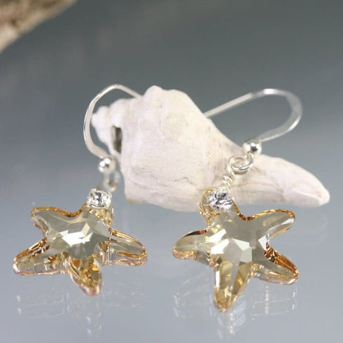 Crystal Starfish Earrings Beach Jewelry