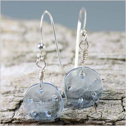 German Glass Sand Dollar Earrings Beach Jewelry