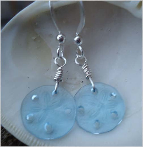 German Glass Sand Dollar Earrings Beach Jewelry