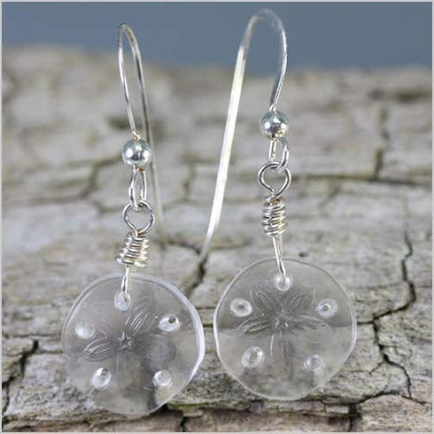 German Glass Sand Dollar Earrings Beach Jewelry