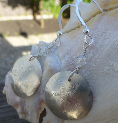Sterling Silver Sand Dollar Earrings Beach Jewelry