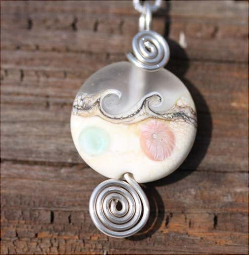 Tranquil Ocean Matte Lamp-work Bead Necklace Beach Jewelry