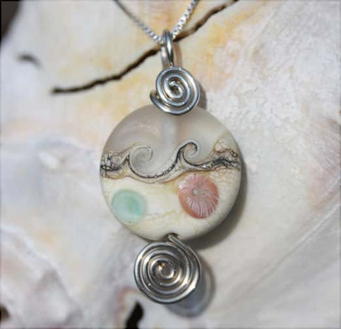 Tranquil Ocean Matte Lamp-work Bead Necklace Beach Jewelry