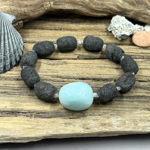Lava Bead and Tumbled Aquamarine Bracelet Bracelet