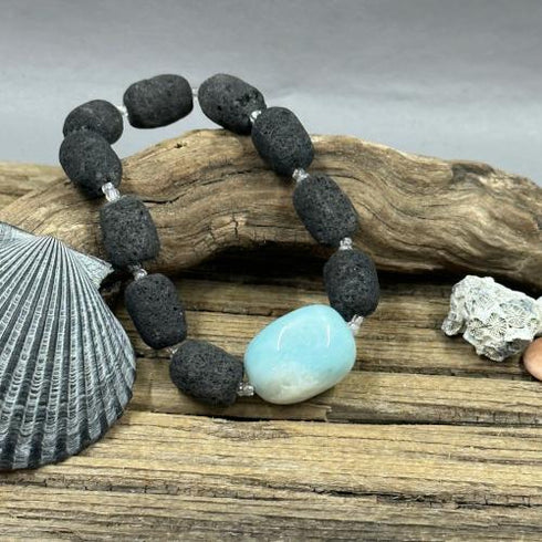 Lava Bead and Tumbled Aquamarine Bracelet Bracelet