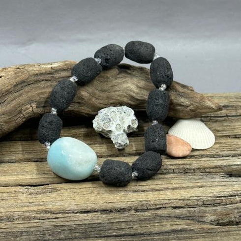 Lava Bead and Tumbled Aquamarine Bracelet Bracelet