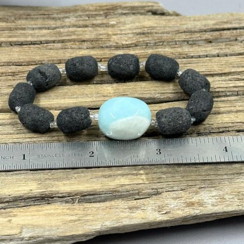 Lava Bead and Tumbled Aquamarine Bracelet Bracelet