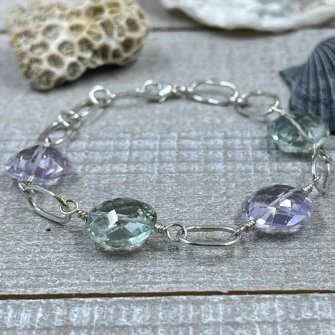 Green Amethyst and Pink Amethyst Coin Bracelet Bracelets