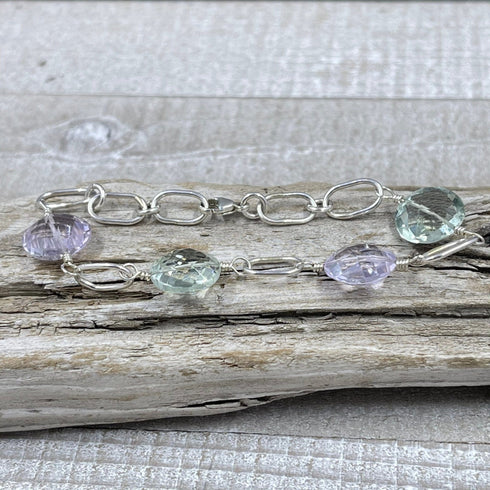 Green Amethyst and Pink Amethyst Coin Bracelet Bracelets