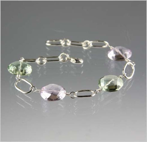 Green Amethyst and Pink Amethyst Coin Bracelet Bracelets