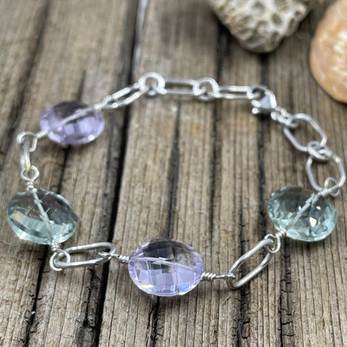 Green Amethyst and Pink Amethyst Coin Bracelet Bracelets
