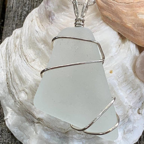 Beach Glass Sterling Wire Wrapped Pendant Cape May Jewelry