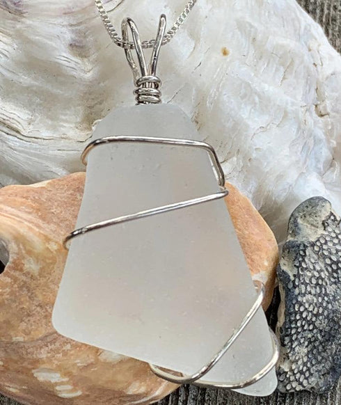 Beach Glass Sterling Wire Wrapped Pendant Cape May Jewelry