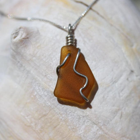Beautiful Brown Sea Glass Necklace Cape May Jewelry