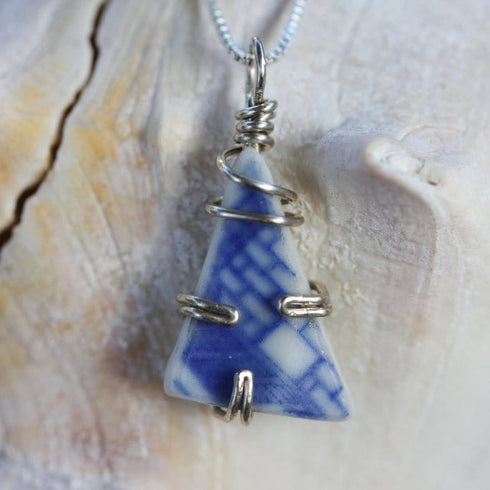 Blue Tumbled Pottery Necklace Cape May Jewelry