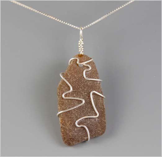 Brown Tumbled Glass Pendant Necklace Cape May Jewelry