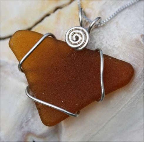 Cape May Brown Tumbled Sea Glass Necklace Cape May Jewelry