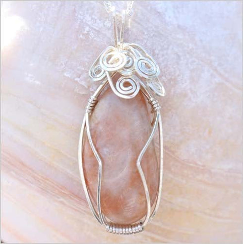 Cape May Point Peach/Pink Stone Wire-Wrapped Necklace Cape May Jewelry