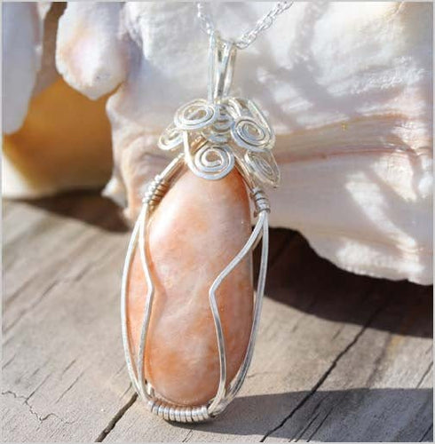 Cape May Point Peach/Pink Stone Wire-Wrapped Necklace Cape May Jewelry