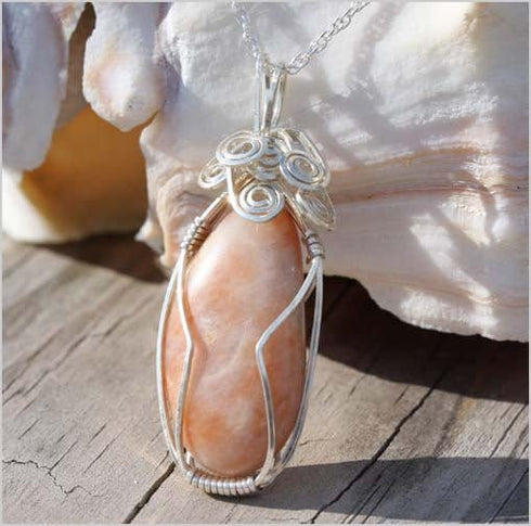 Cape May Point Peach/Pink Stone Wire-Wrapped Necklace Cape May Jewelry