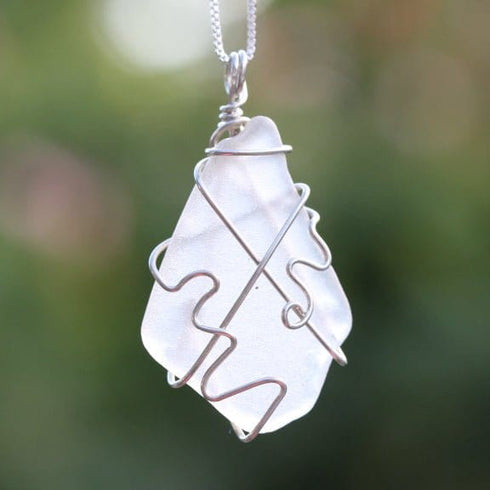 Clear Tumbled Glass Wire Wrapped Necklace Cape May Jewelry