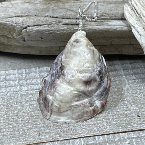 Natural Oyster Shell and Metallic Pearl Necklace Cape May Jewelry