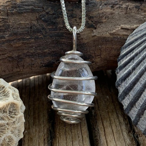 Petite Sterling Silver Wire-Wrapped Cape May Diamond Necklace Cape May Jewelry