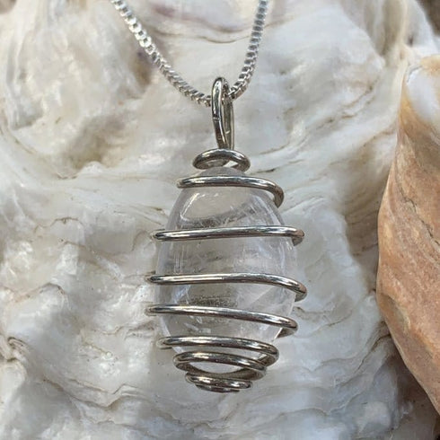 Petite Sterling Silver Wire-Wrapped Cape May Diamond Necklace Cape May Jewelry