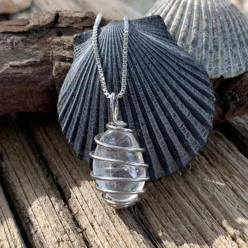 Petite Sterling Silver Wire-Wrapped Cape May Diamond Necklace Cape May Jewelry