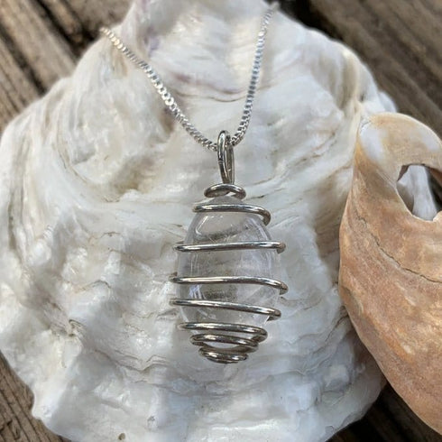 Petite Sterling Silver Wire-Wrapped Cape May Diamond Necklace Cape May Jewelry