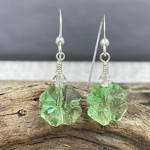 4-Leaf Clover Crystal Earrings - light green Earrings