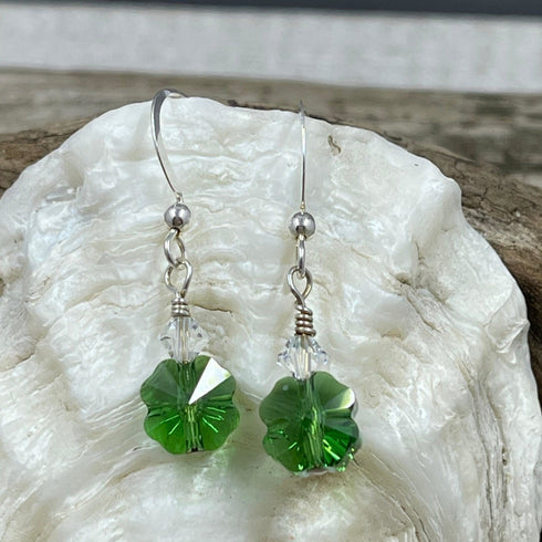 4-Leaf Clover Petite Crystal Earrings - Dark Green Earrings