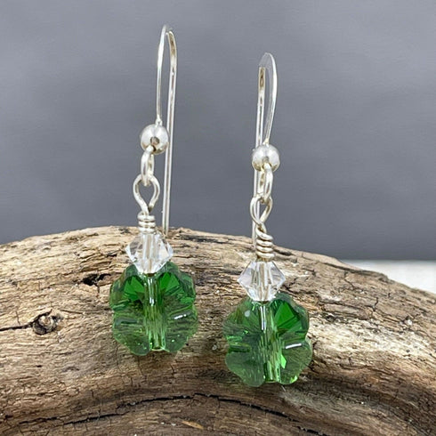 4-Leaf Clover Petite Crystal Earrings - Dark Green Earrings