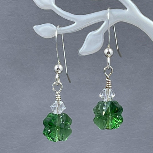 4-Leaf Clover Petite Crystal Earrings - Dark Green Earrings