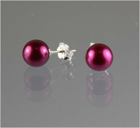 AAA+ Cranberry Pearl Stud Earrings Earrings