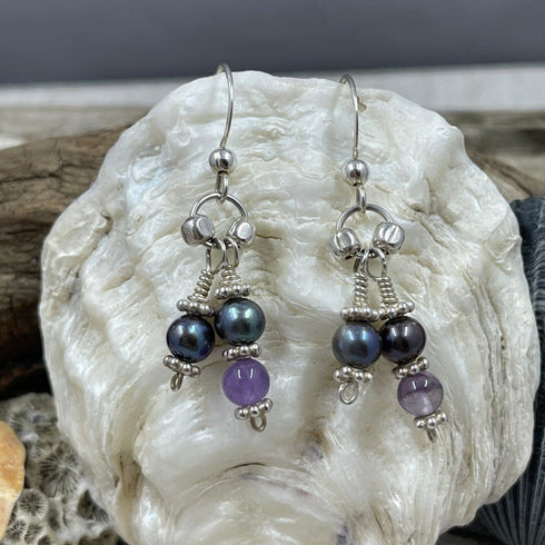 Amethyst and Pearl Earrings Earrings