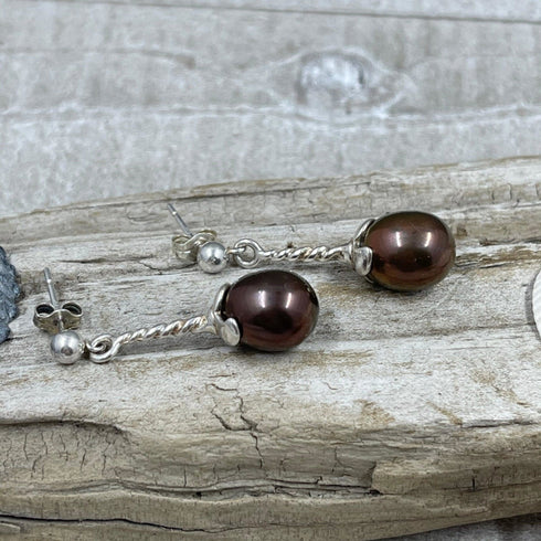 Aubergine Drop Twist Pearl Earrings Earrings