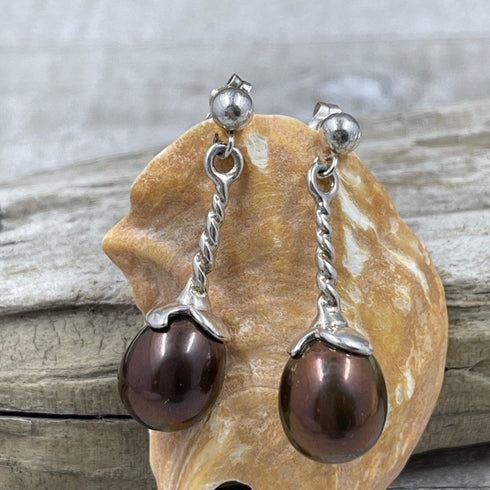 Aubergine Drop Twist Pearl Earrings Earrings