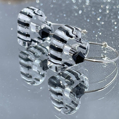 Black and White Heart Cane Glass Earrings Earrings