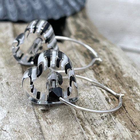 Black and White Heart Cane Glass Earrings Earrings