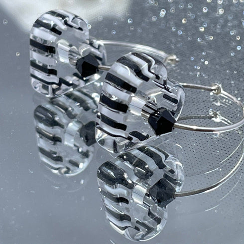Black and White Heart Cane Glass Earrings Earrings