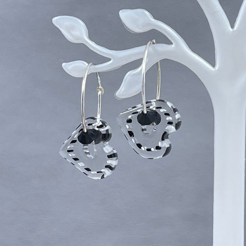 Black and White Heart Cane Glass Earrings Earrings
